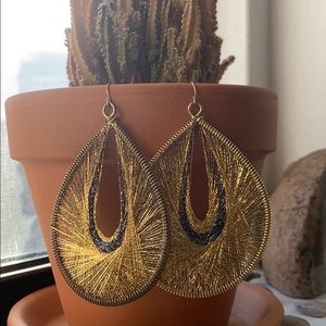 Blue and Gold thread earrings